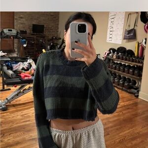 Edikted Navy and Green Striped Sweater